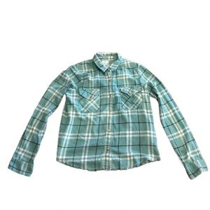 RVCA Girls Teal and White Plaid Button Down Shirt Size Small 8